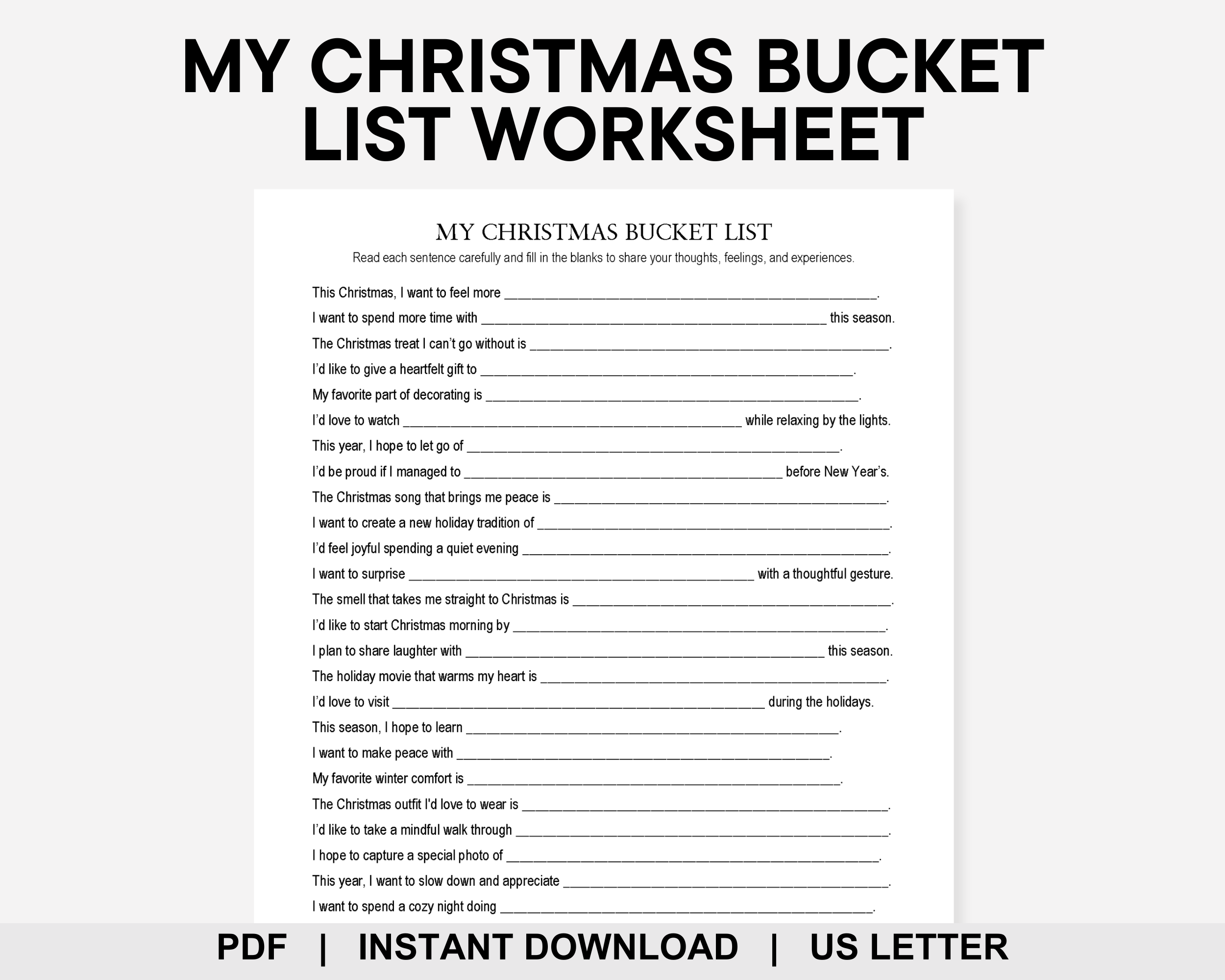 My Christmas Bucket List Worksheet, Holiday Bucket List, Seasonal Bucket List, Christmas Activity