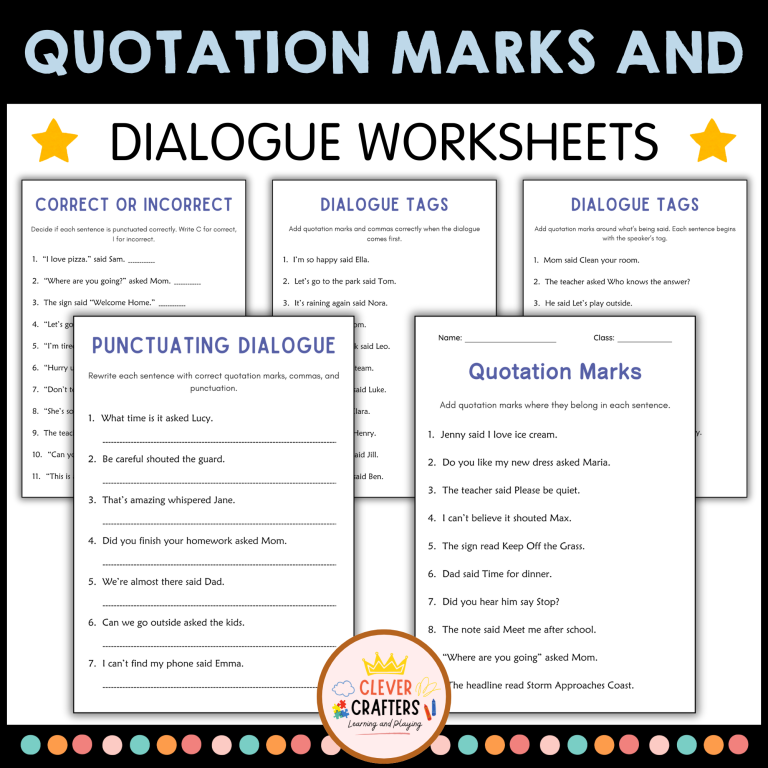 Printable Quotation Marks and Dialogue Grammar Practice Worksheets for ...