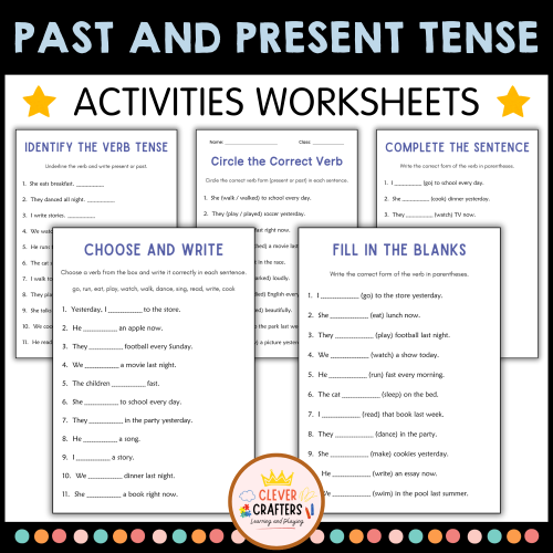 Printable Past and Present Tense Verbs Grammar Worksheets - Tenses of ...