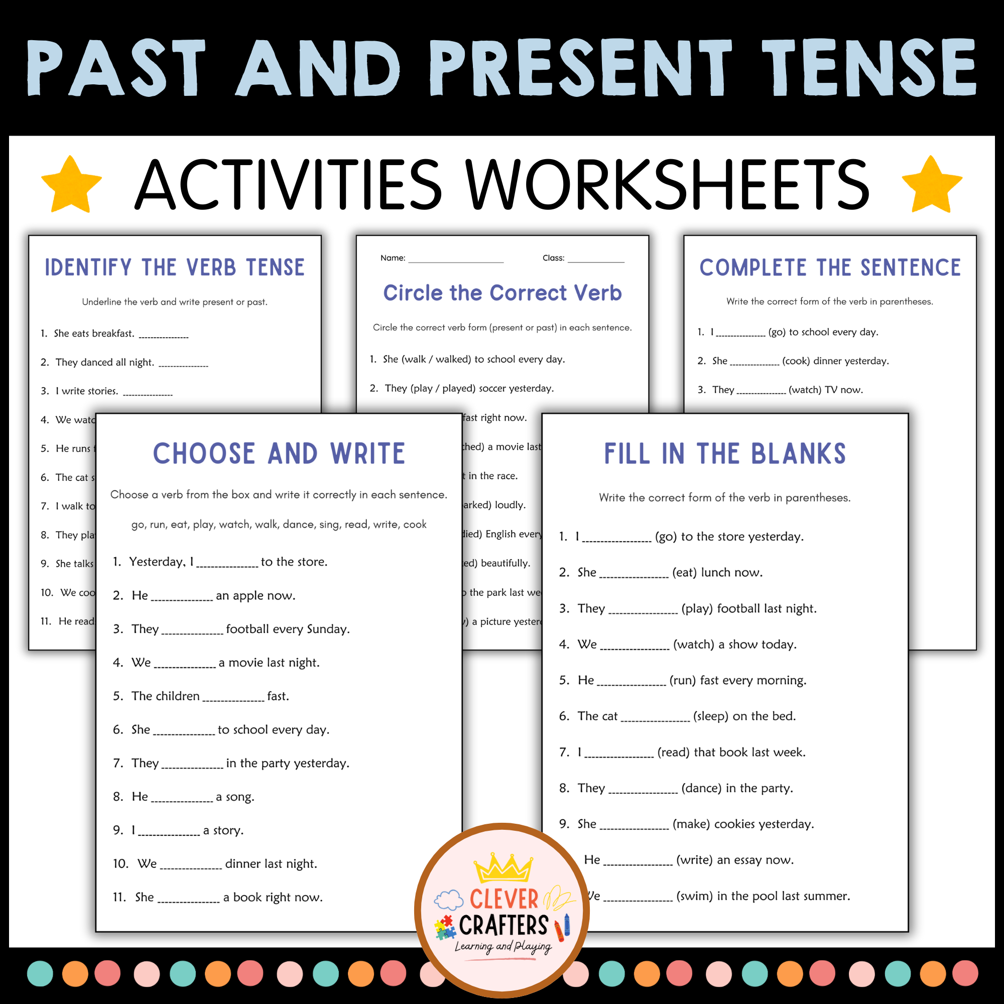 Printable Past and Present Tense Verbs Grammar Worksheets - Tenses of Verbs