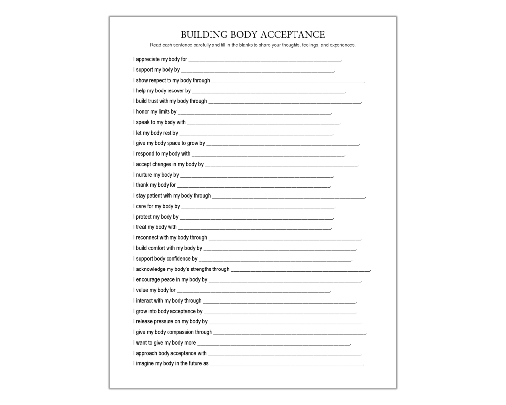 Building Body Acceptance Worksheet, Body Image, Body Positivity ...