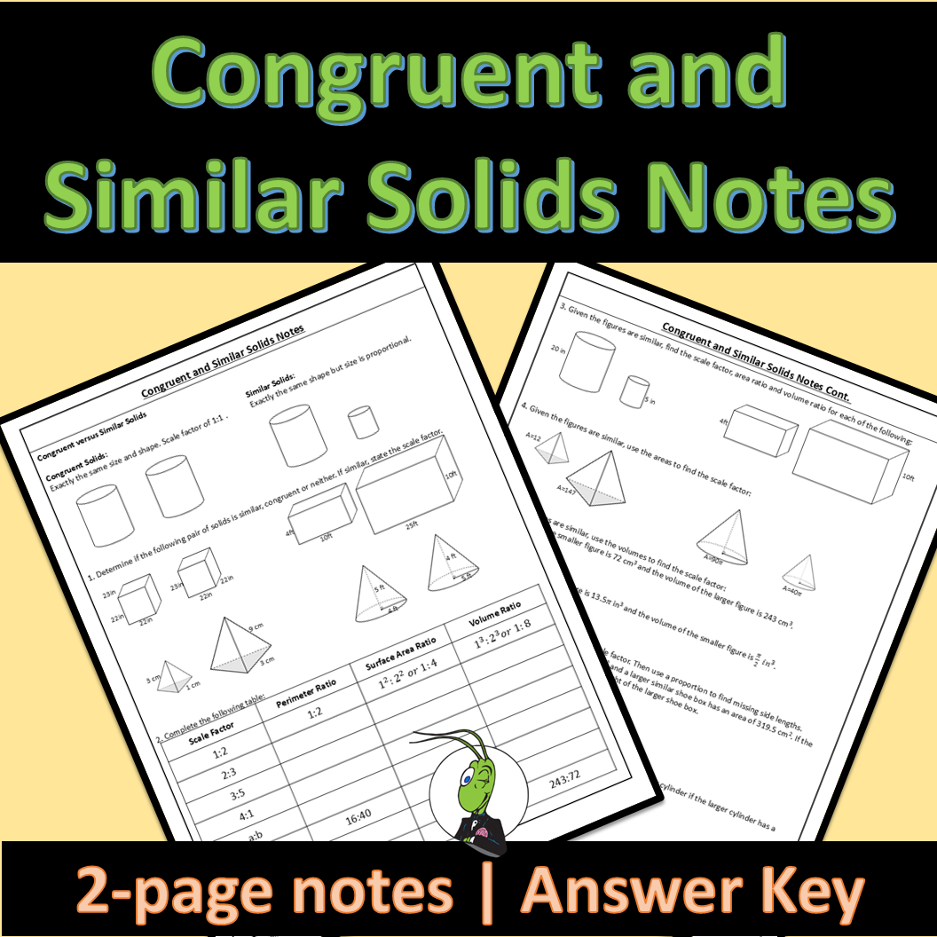 Congruent and Similar Figures Geo Guided Notes Surface Area and Volume