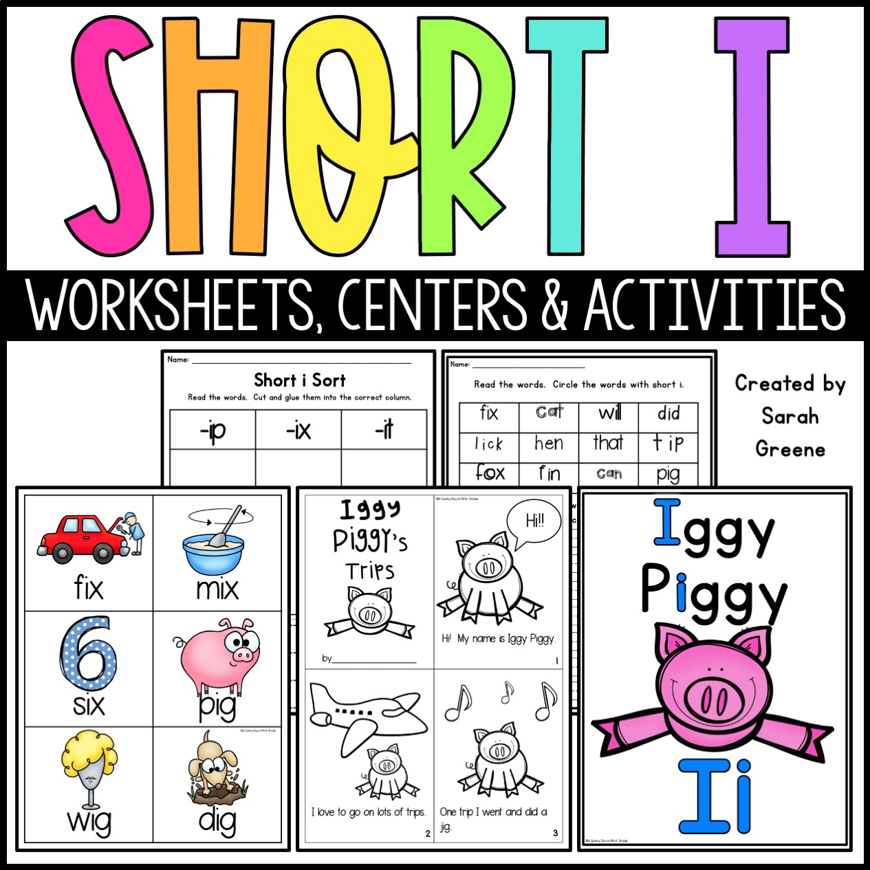 Short i Activities, Worksheets, Centers, and Craft