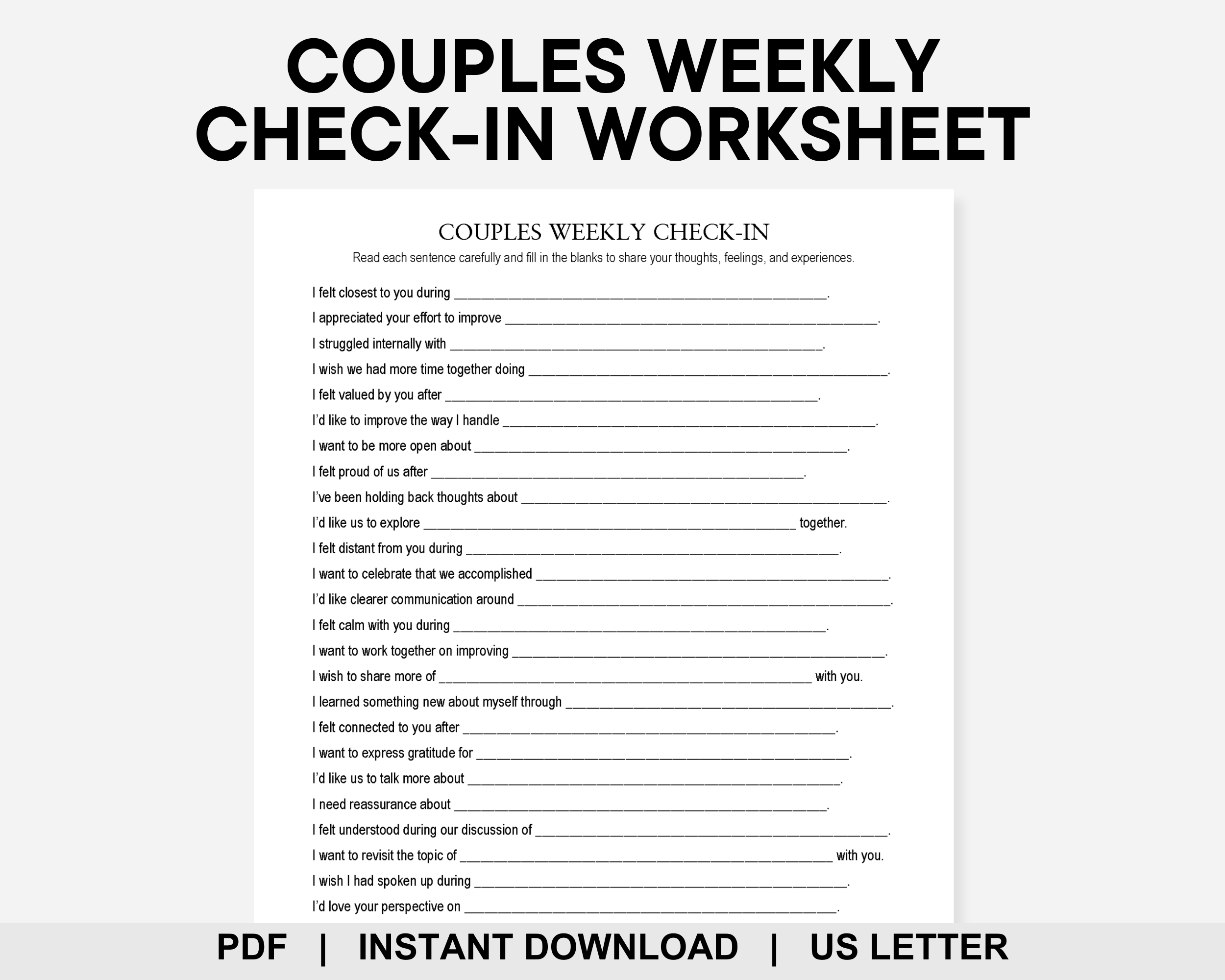 Couples Weekly Check In Worksheet, Relationship Check In, Marriage Check In, Couples Therapy