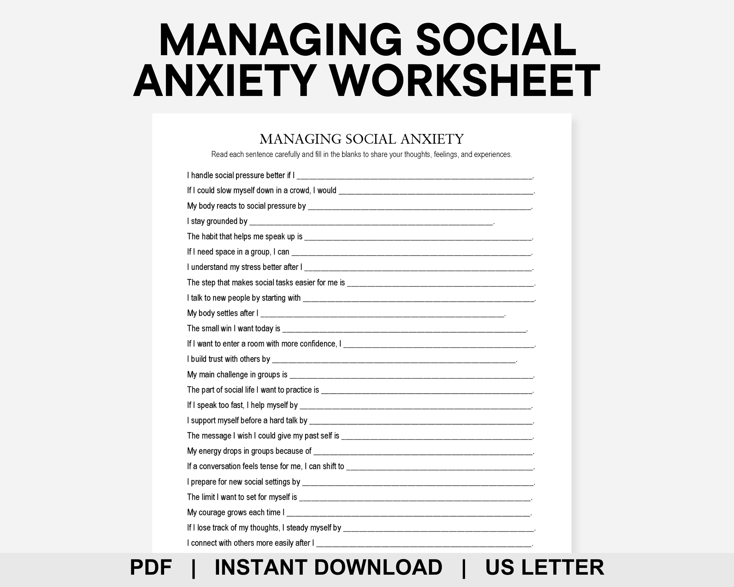 Managing Social Anxiety Worksheet, Social Phobia, Anxiety Relief, Social Skills, Stress Management