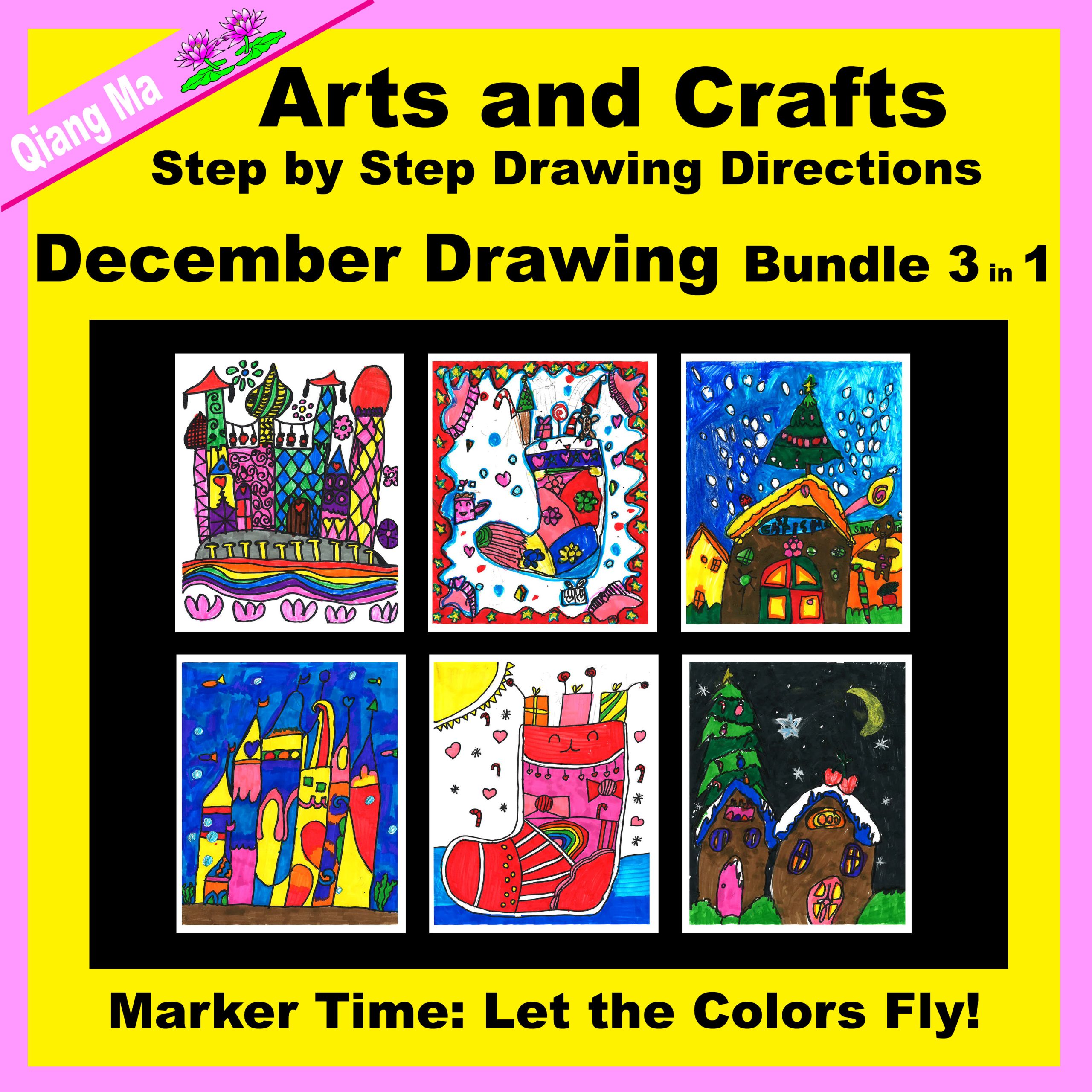 Arts and Crafts: December Marker Drawing Bundle 3 in 1