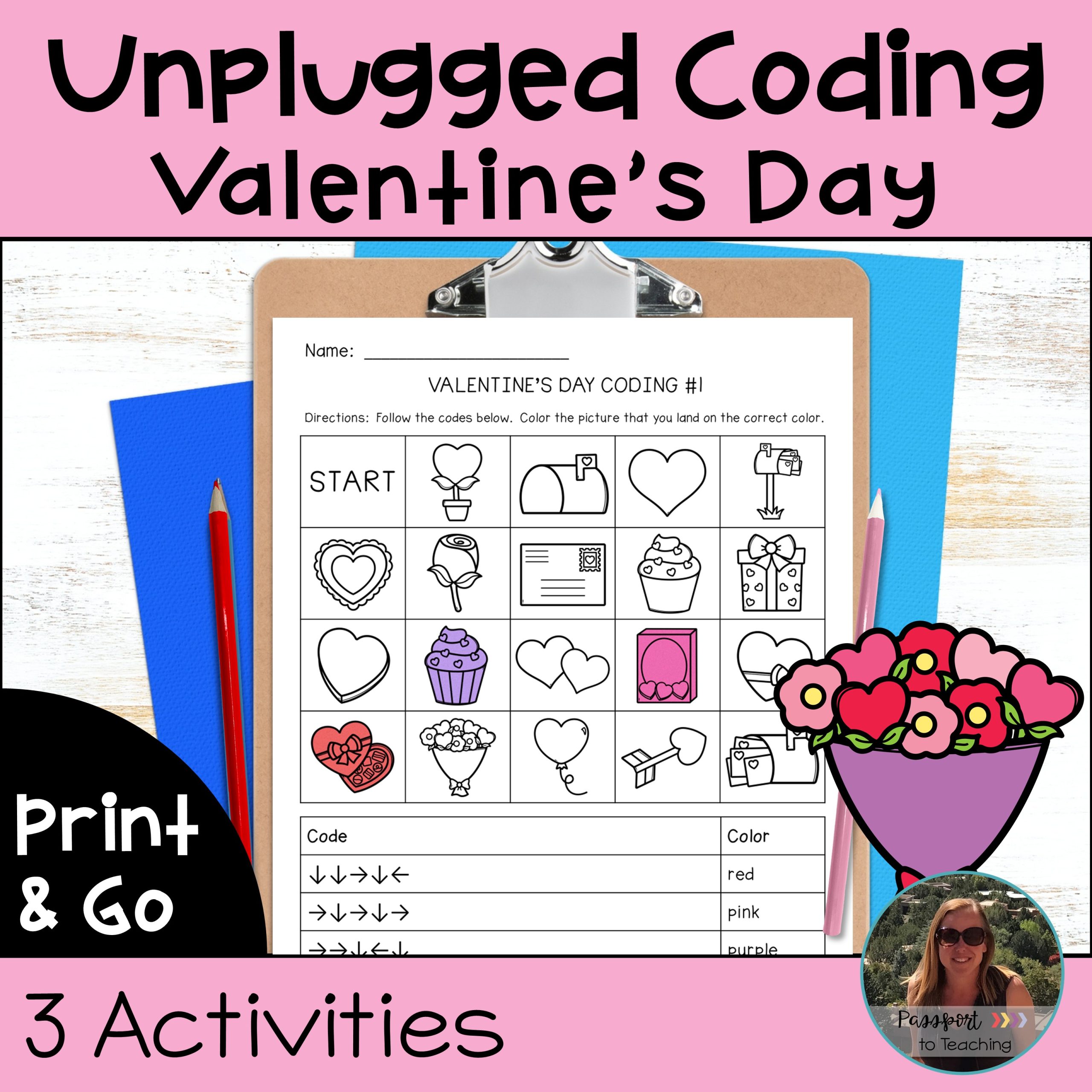 Coding Unplugged - Directional Coding - No Prep - Valentine’s Day Theme
