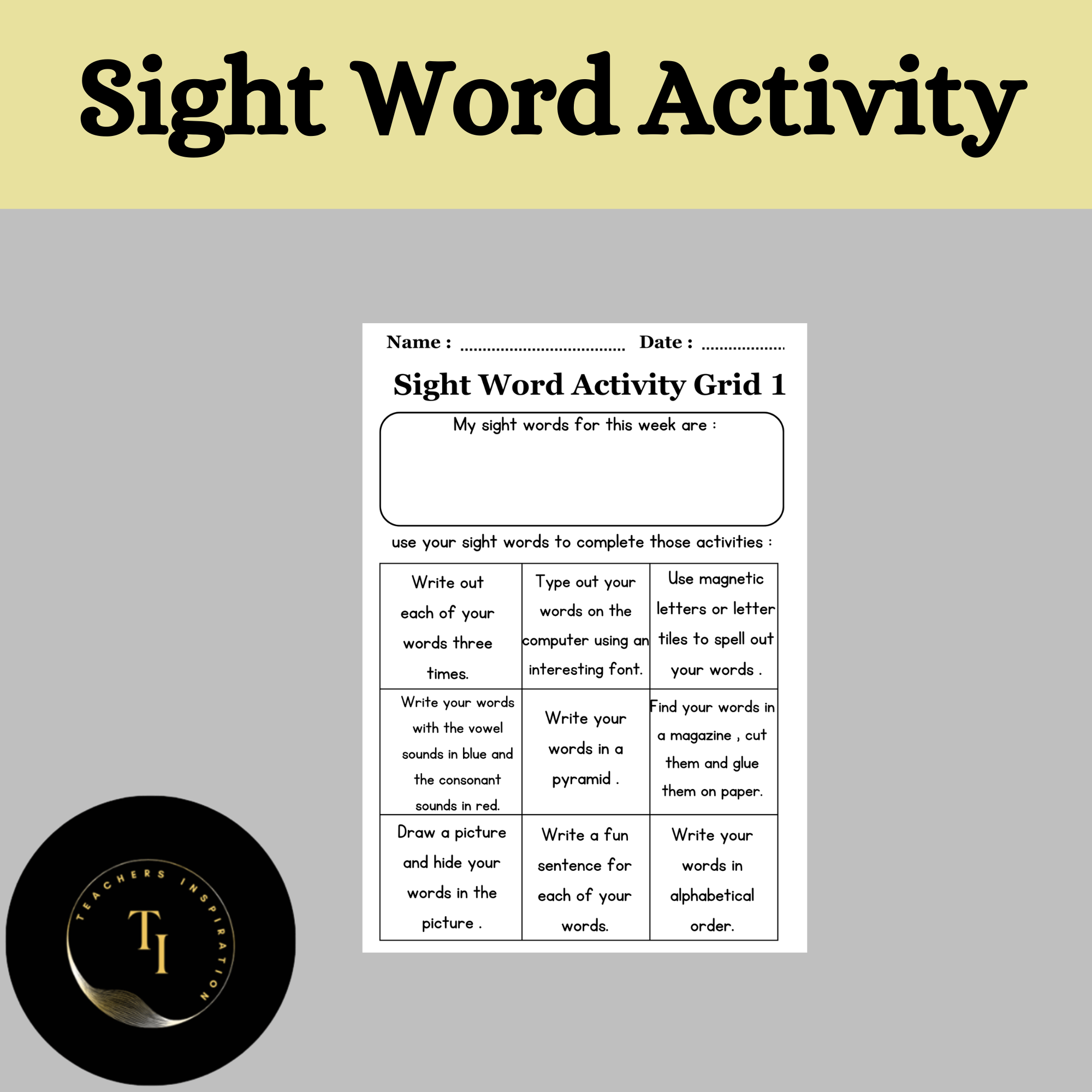 SIGHT WORD ACTIVITY