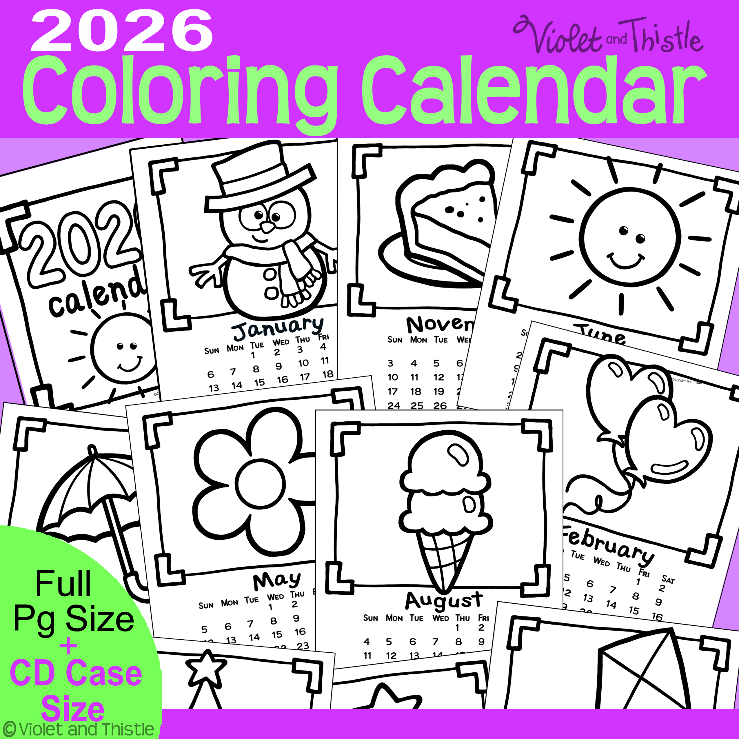 2026 and 2025 Coloring Calendar Printable to Color Parent Christmas Gift for Parent Kids