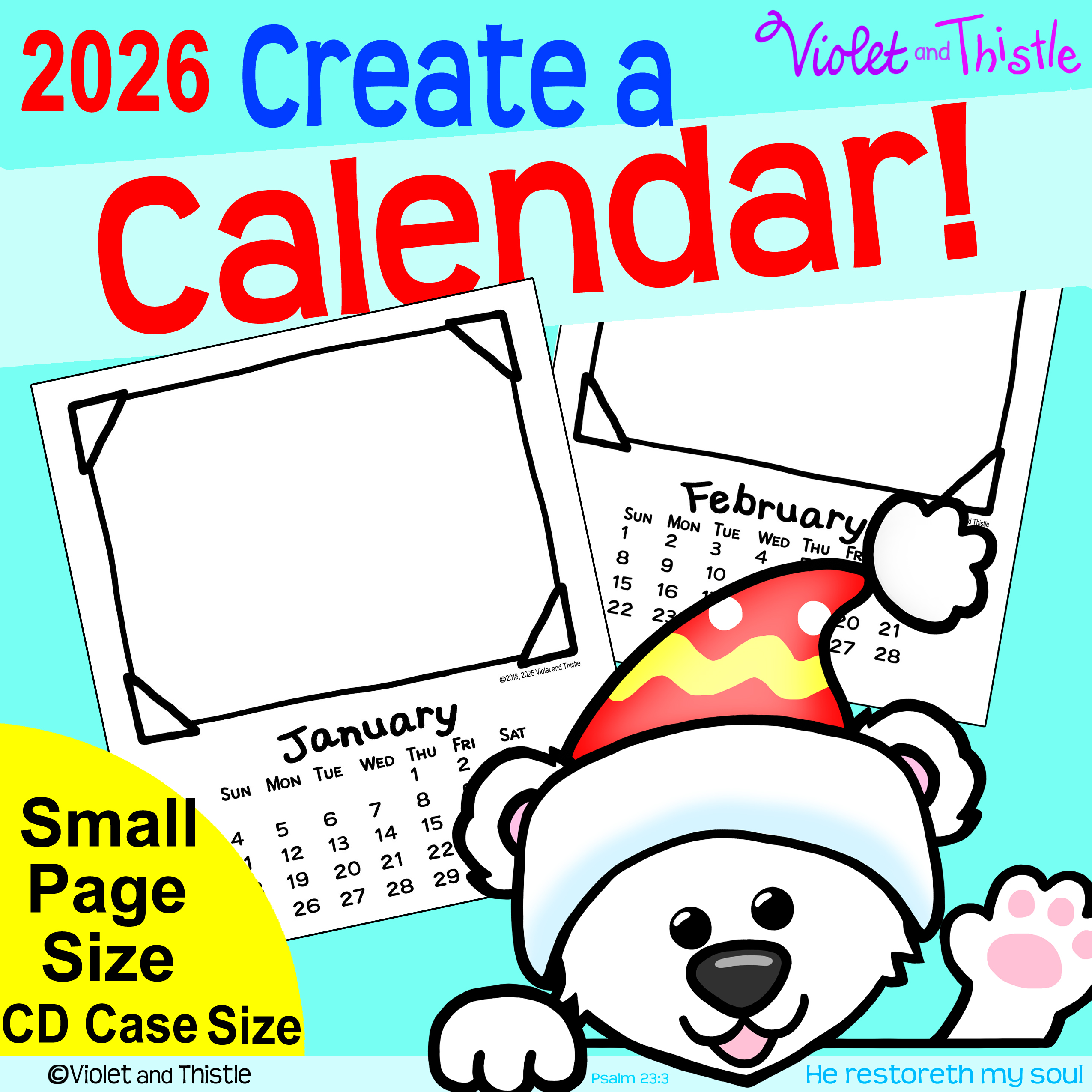 2026 Calendar CD CASE SIZE Sml Printable Monthly Parent Christmas Gift for Parent Draw CD2