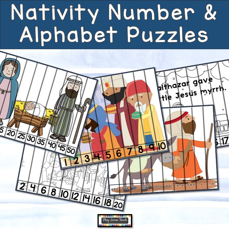 Nativity Christmas Number and Alphabet Sequence Puzzles PreK Kindergarten