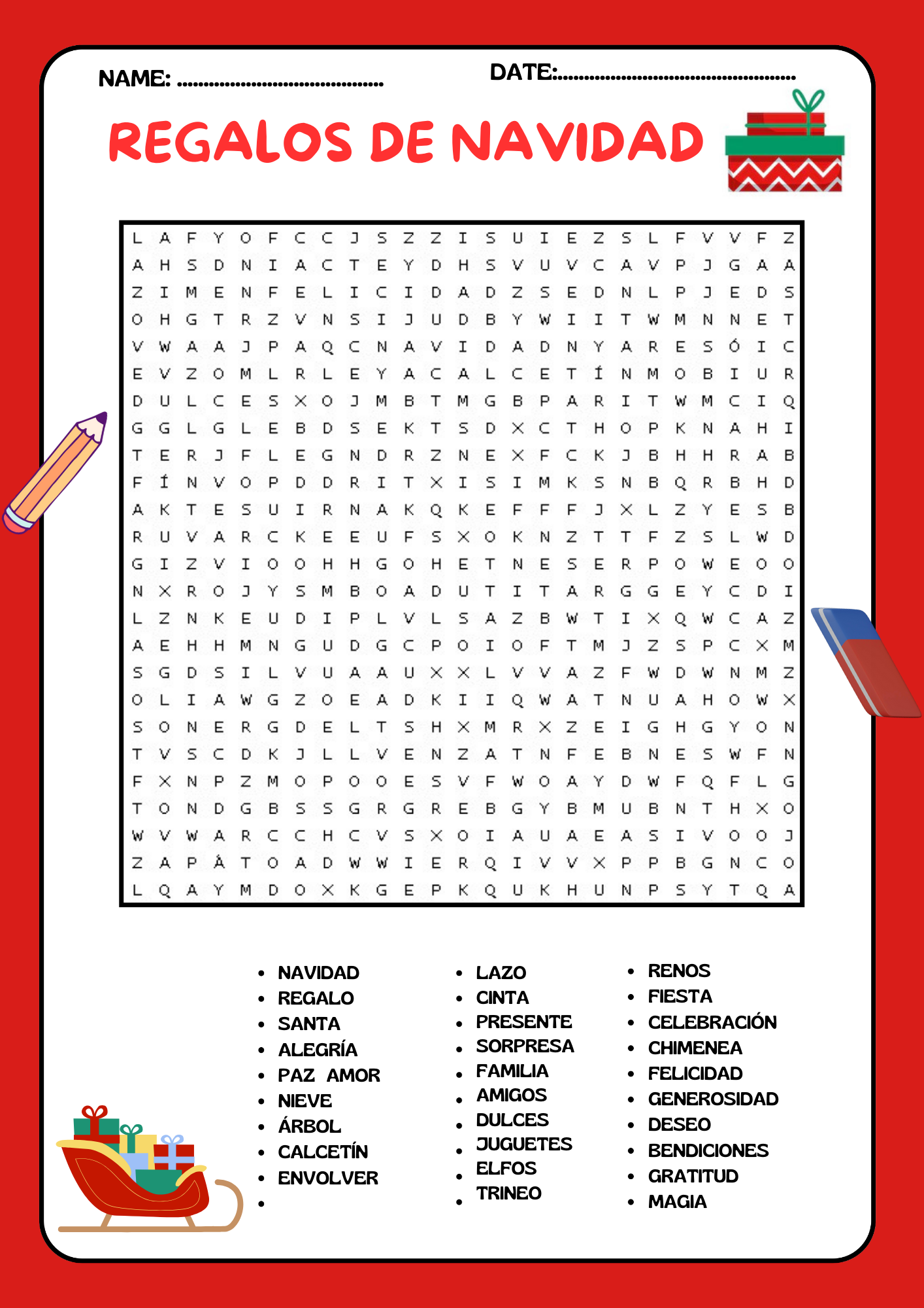 spanish christmas gift word search puzzle