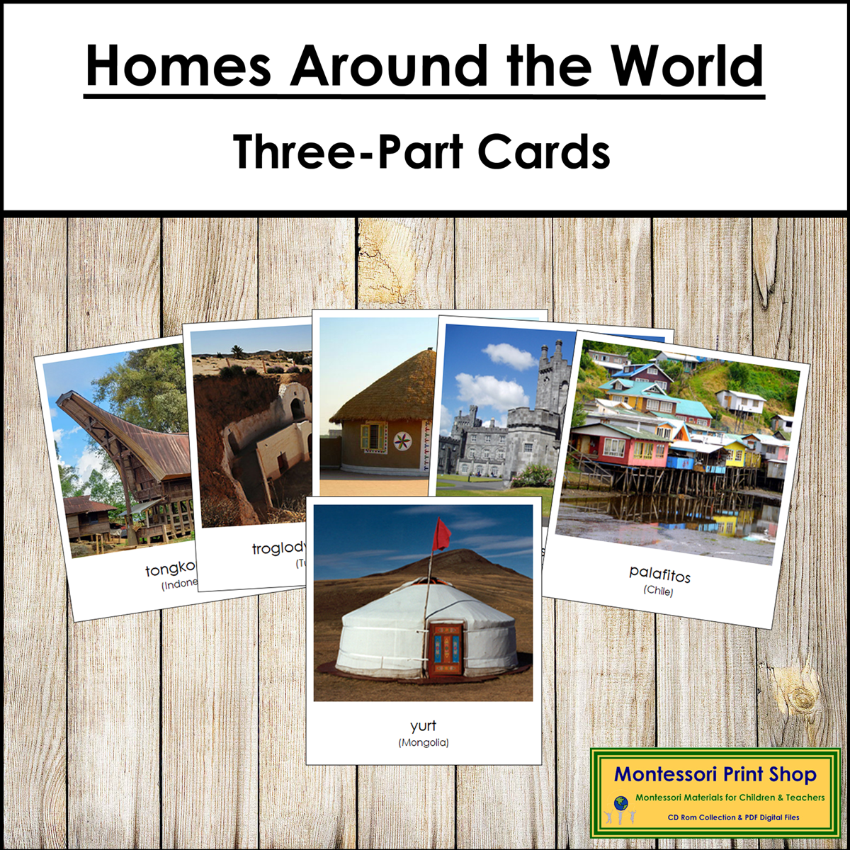 Homes Around the World 3-Part Cards - Montessori Social Studies