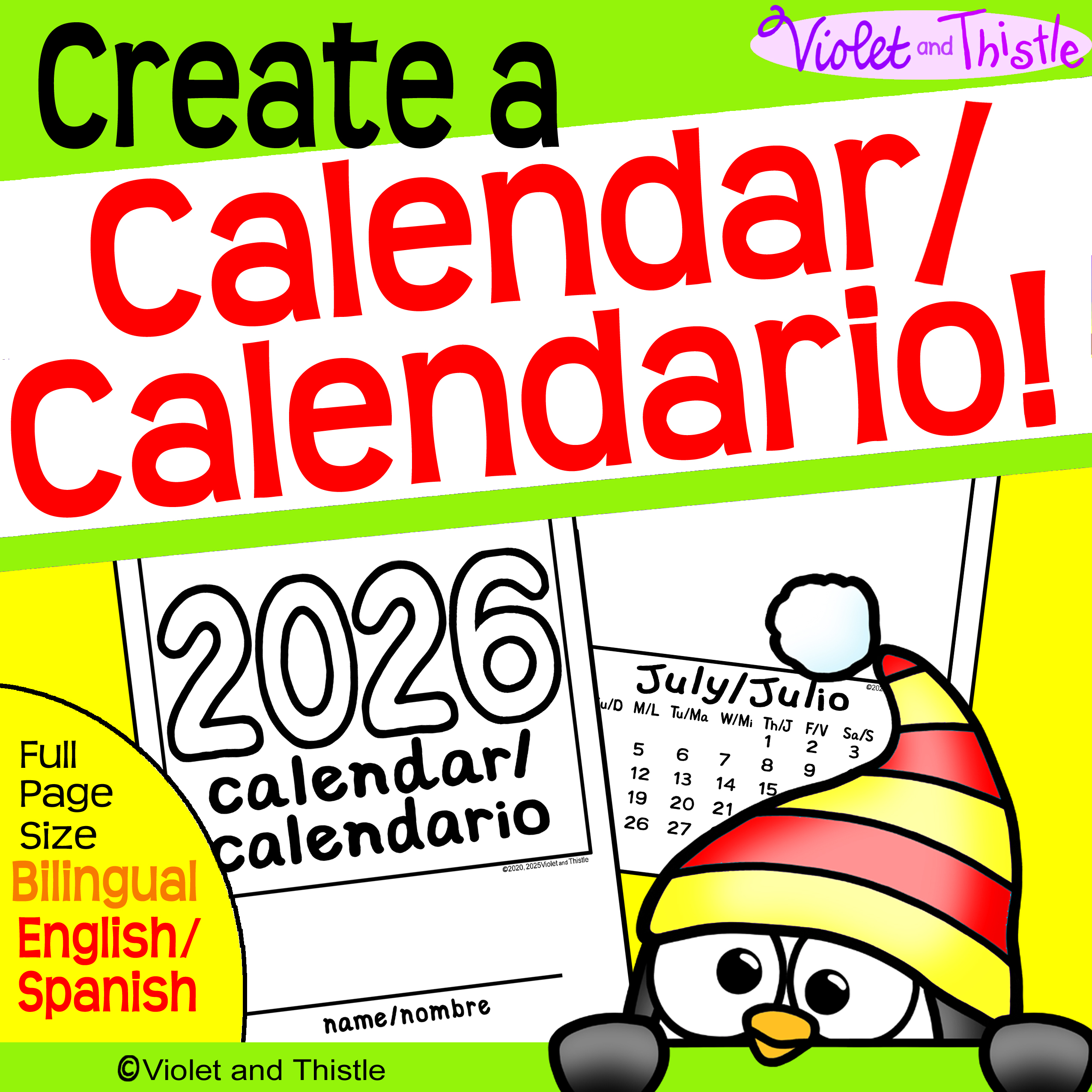 2026 BILINGUAL Spanish English Calendar Calendario Espanol Parent Christmas Gift Monthly SEC3