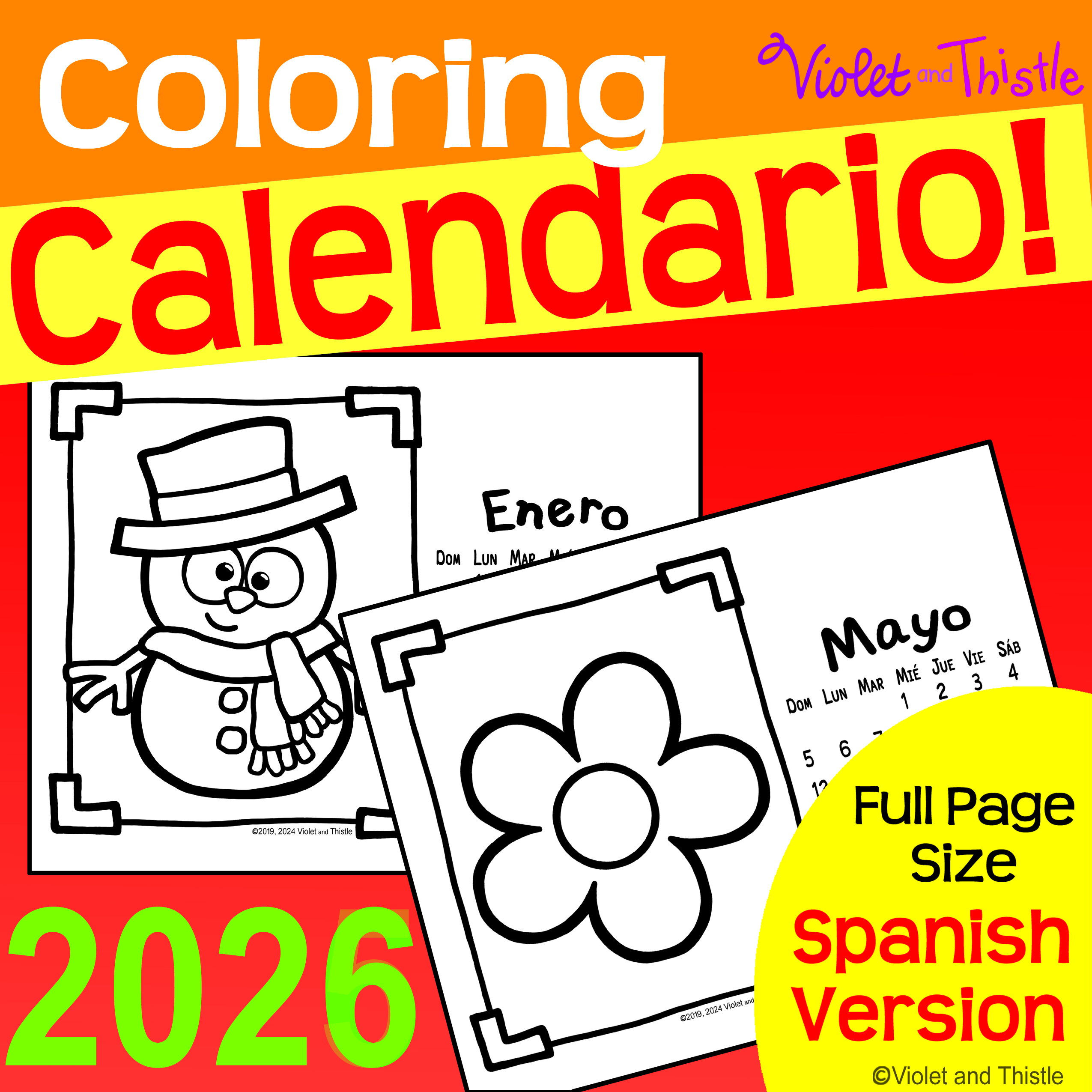 2026 Coloring Calendar Calendario Spanish Printable to Color Parent Christmas Gift for Parent SpCL
