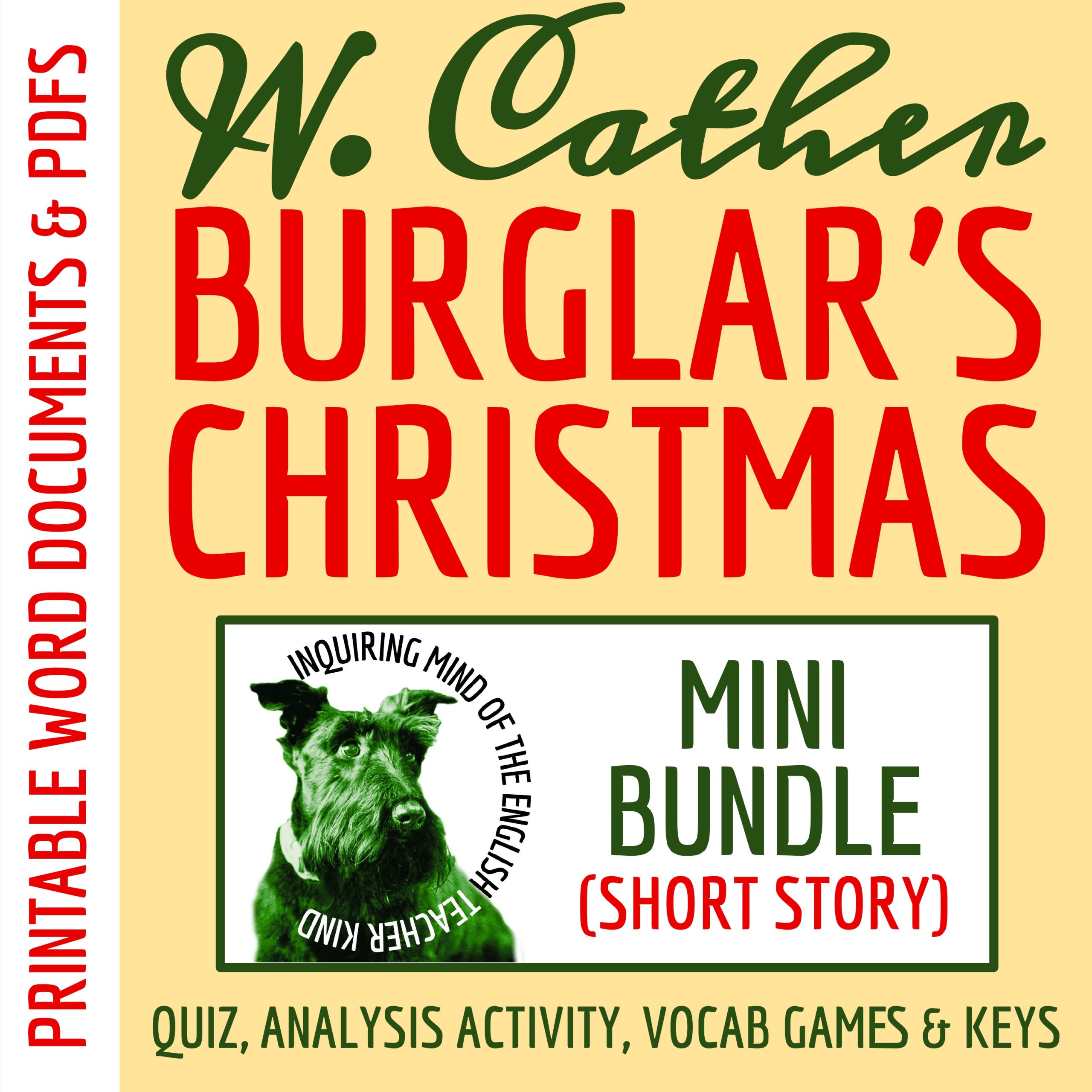 "The Burglar's Christmas" by Willa Cather Quiz, Close Reading Worksheet, and Vocabulary Games
