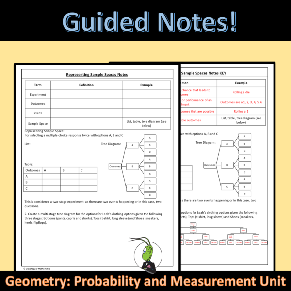 Representing Sample Spaces Geo Guided Notes Probability and Measurement ...