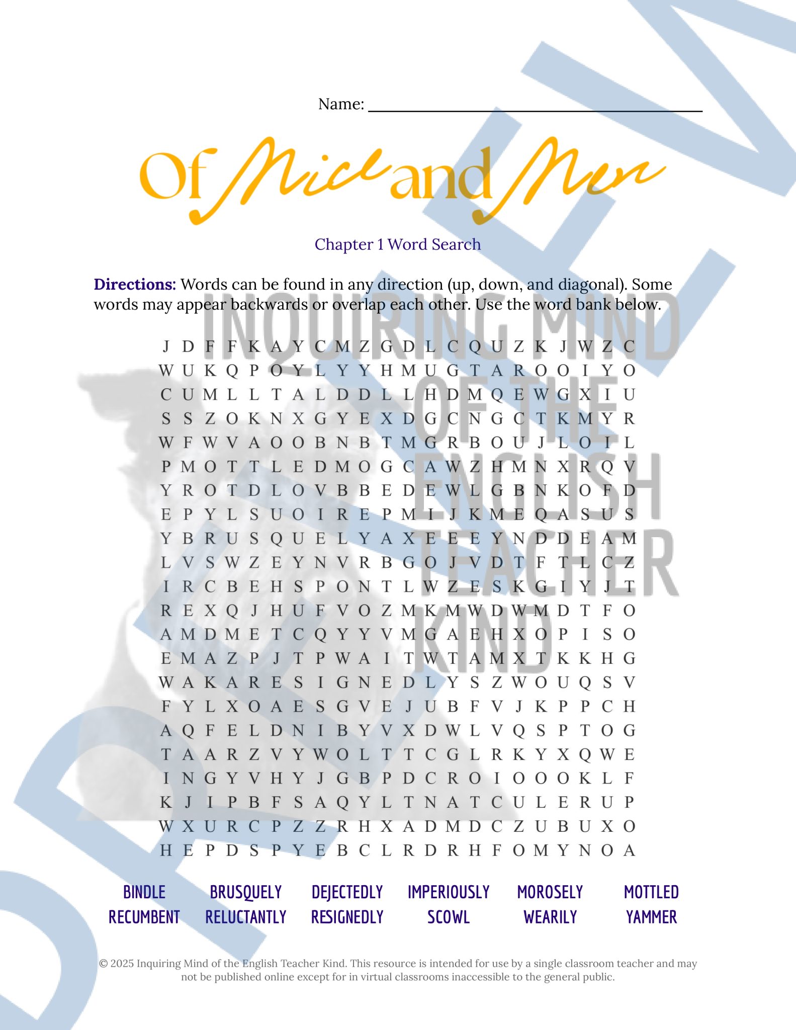 Of Mice and Men Chapter 1 Quiz, Analysis Worksheet, and Vocabulary ...