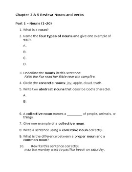 Grammar Mastery Packet – Nouns and Verbs | Grades 3–5 | Christian Language Integration
