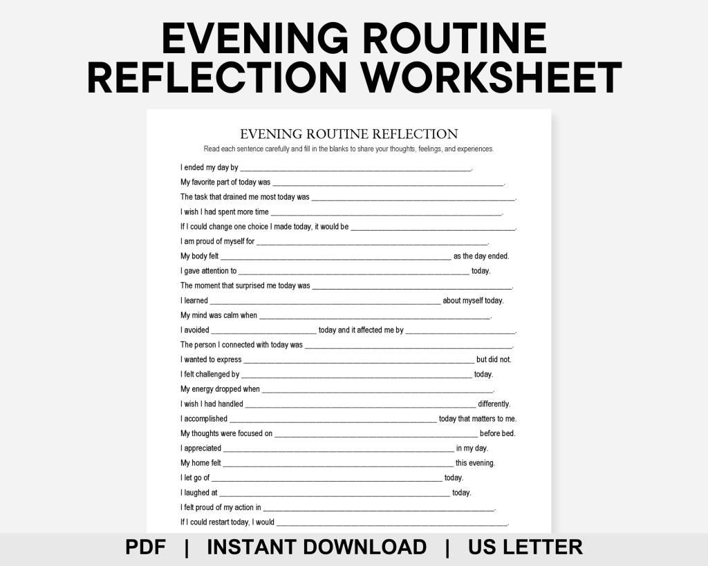 Evening Routine Reflection Worksheet, Bedtime Routine, Sleep Hygiene ...