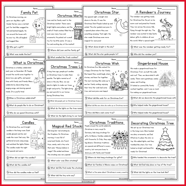December Christmas Reading Comprehension Passages and Questions ...