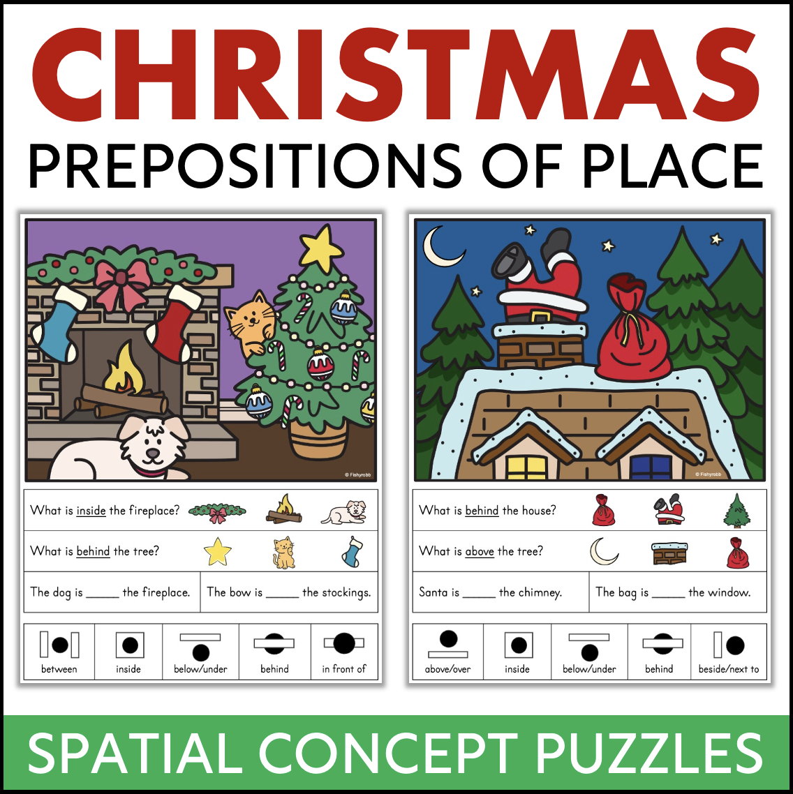 Christmas Prepositions of Place Spatial Concepts Positional Word Picture Puzzles