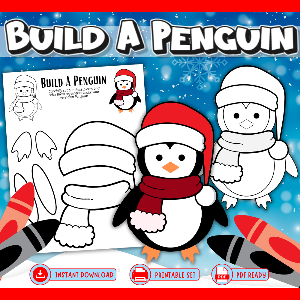 Build-a-Santa, Elf & Penguin Craft Bundle for PreK, K & 1st Festive Cut-and-Paste