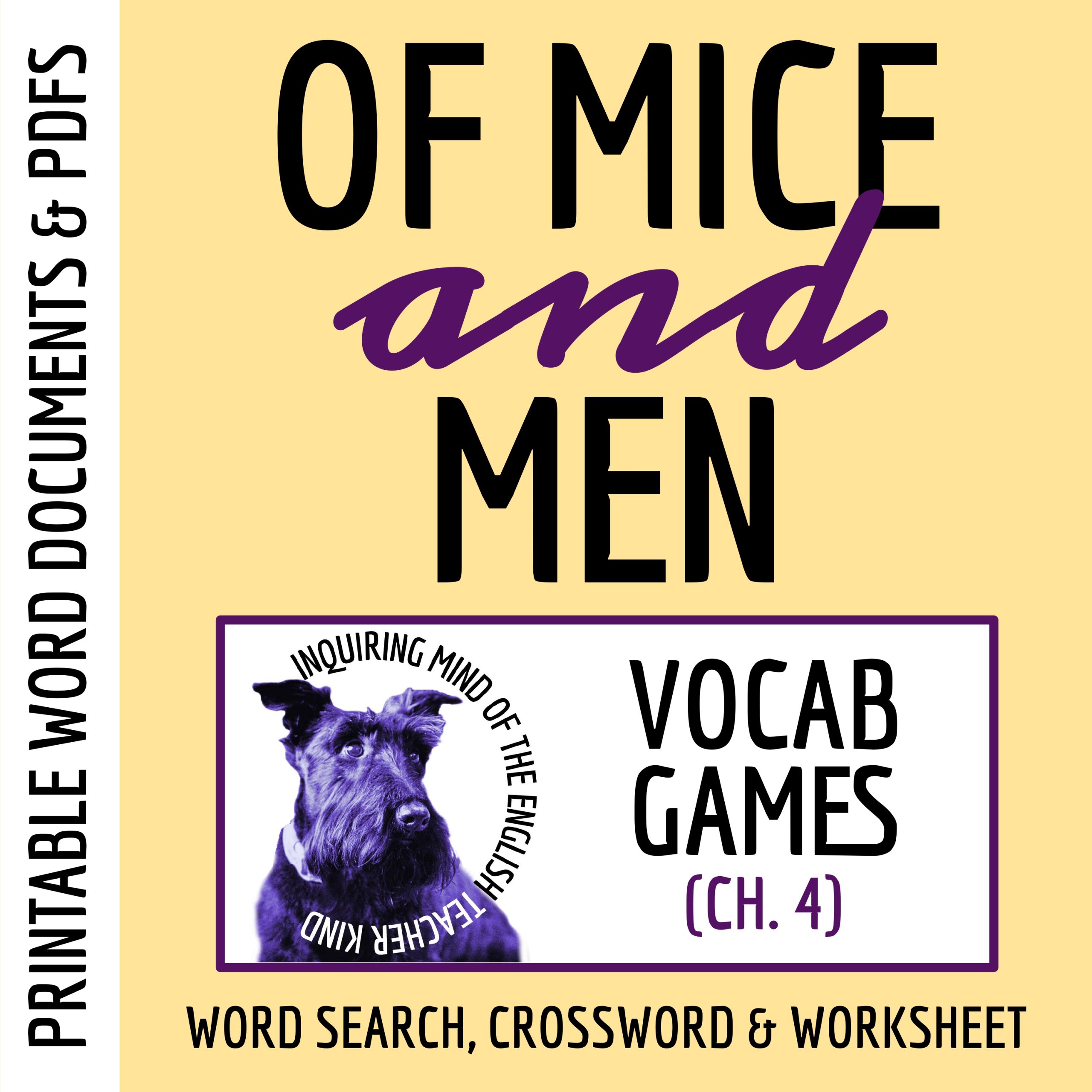Of Mice and Men Chapter 4 Vocabulary Activities | Crossword Puzzle | Word Search