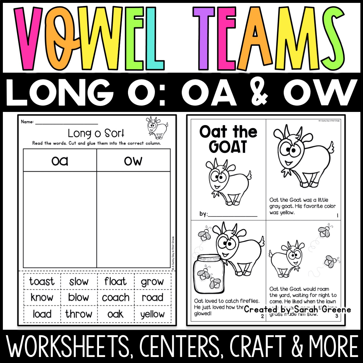 Long o Vowel Teams OA & OW Centers, Worksheets, Games, and More