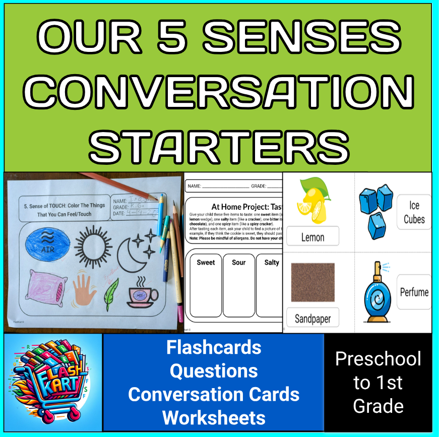 Our 5 Senses Lesson, Flash Cards, & Conversation For Kindergarten & First Grade