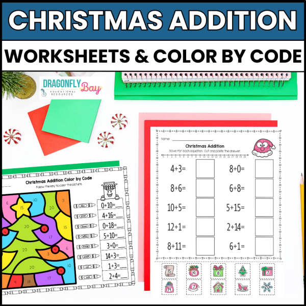 Christmas Addition Fluency to 20 | Cut & Paste Math Worksheets Color by ...