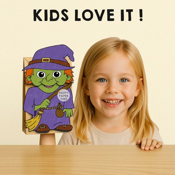 Witch Puppet Paper Bag Craft Activity Coloring Halloween | Made By Teachers