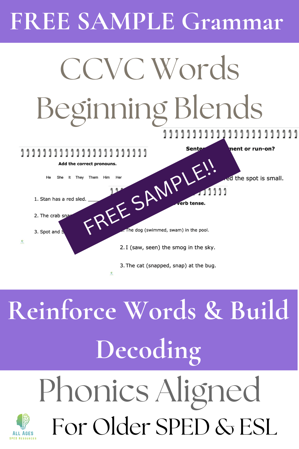 FREE S Blends Grammar Week | No-Prep Sample for Older Students