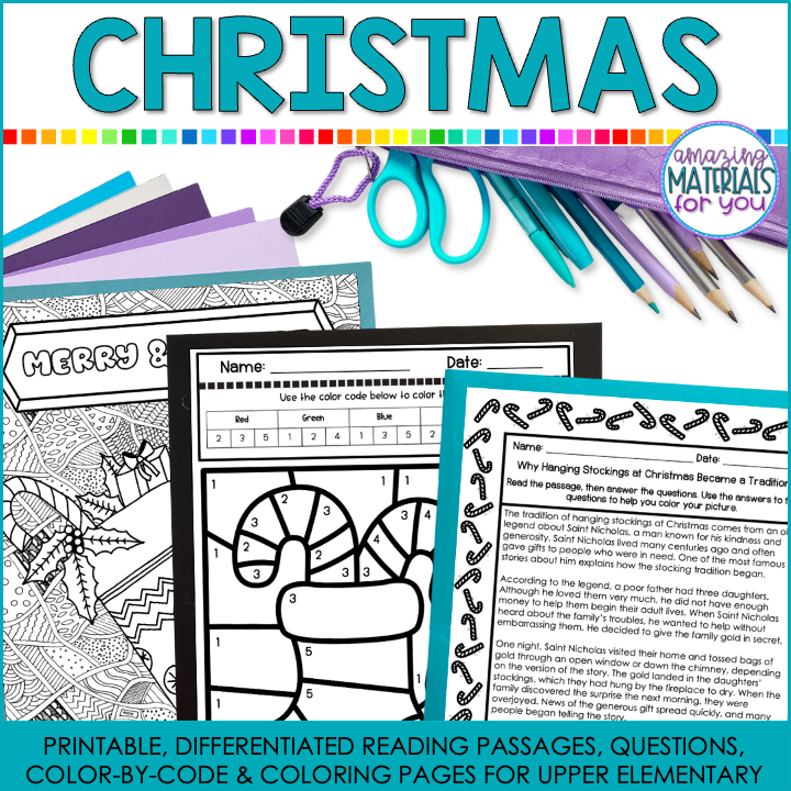 Christmas Differentiated Reading Passages Questions Color By Code & Coloring