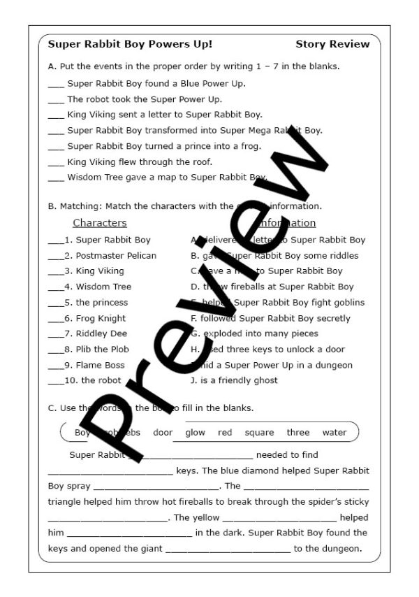 Press Start #2: Super Rabbit Boy Powers Up (worksheets) - Made By Teachers
