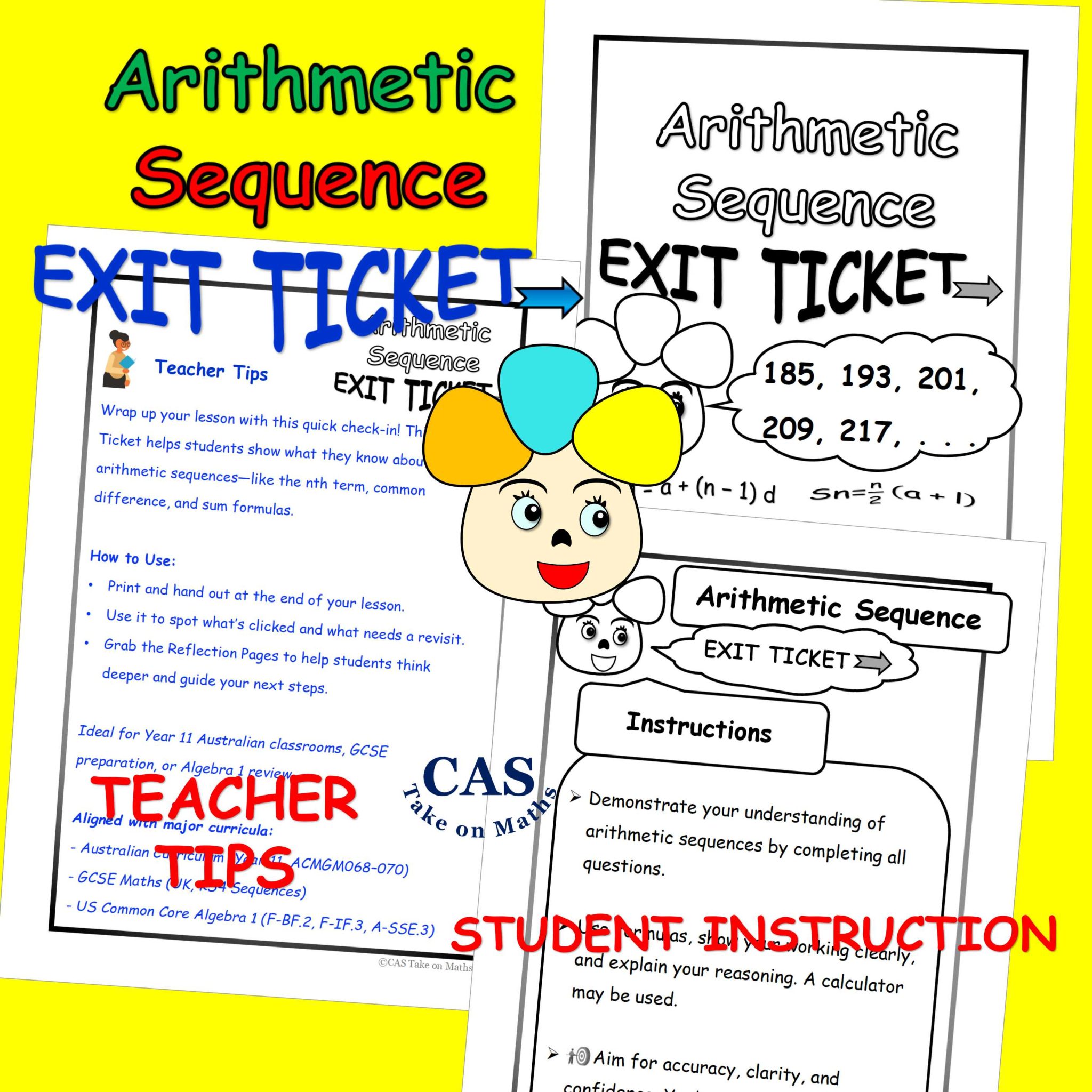 Arithmetic Sequence Exit Ticket & Reflection Pages Algebra Formative ...