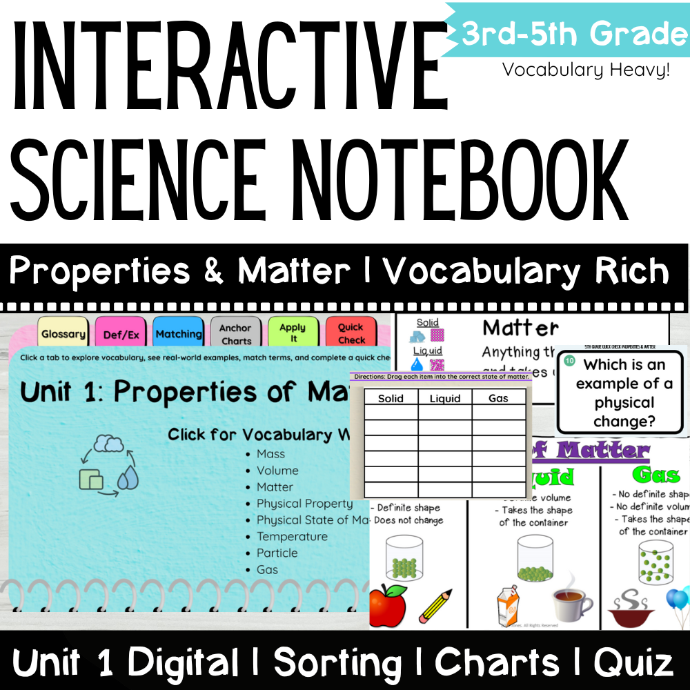 3rd-5th Grade Interactive Science Vocabulary Workbook | Properties of Matter