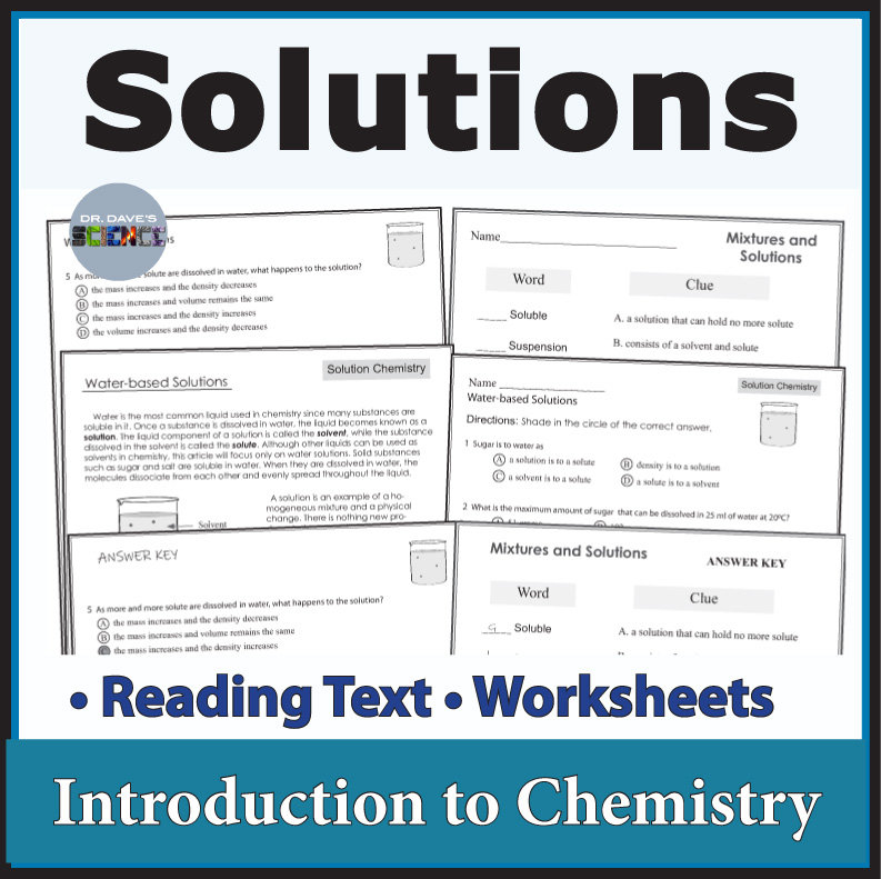 Mixtures and Solutions Informational Reading Comprehension Solutes Saturated