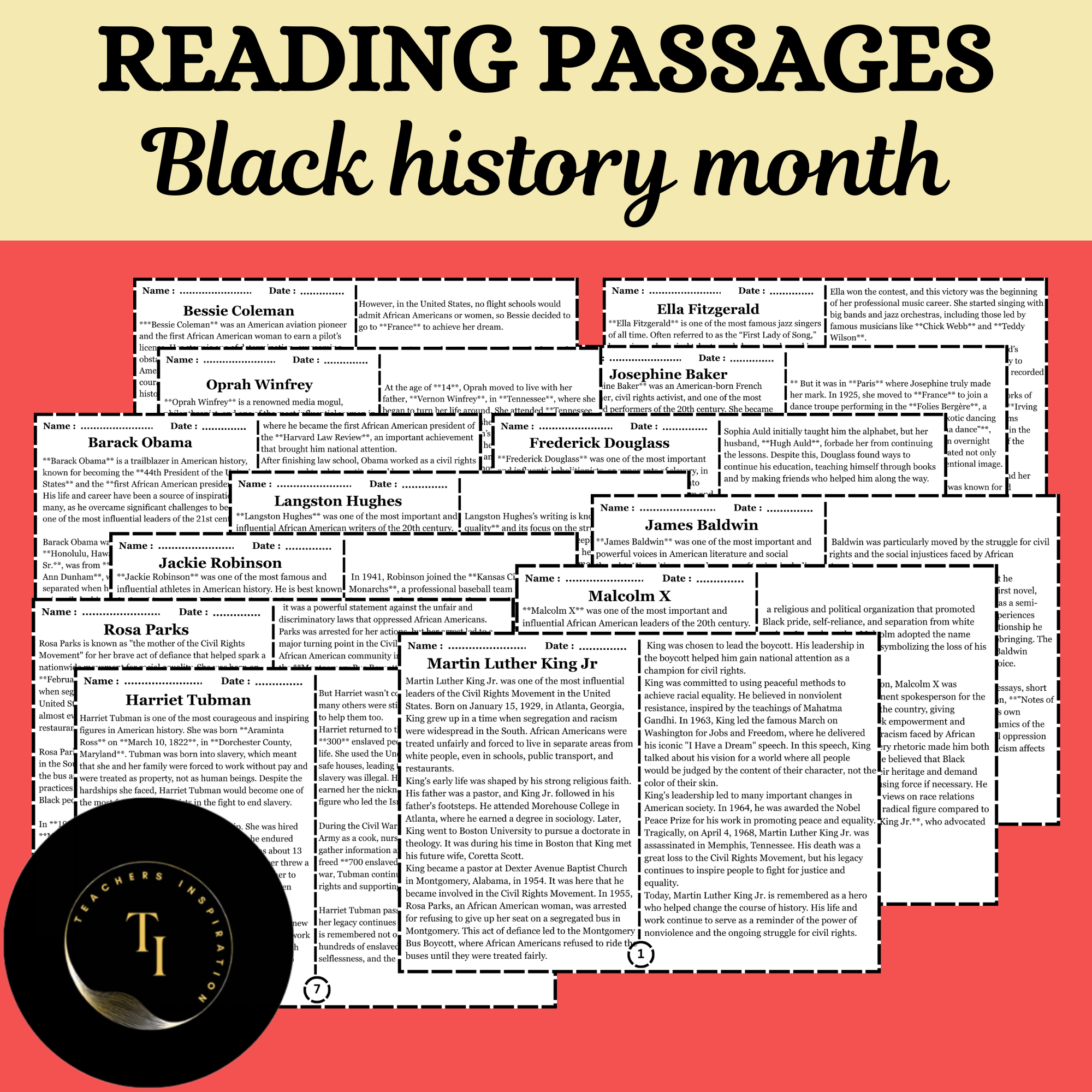 Black history month reading passages - 6th and 7th grade