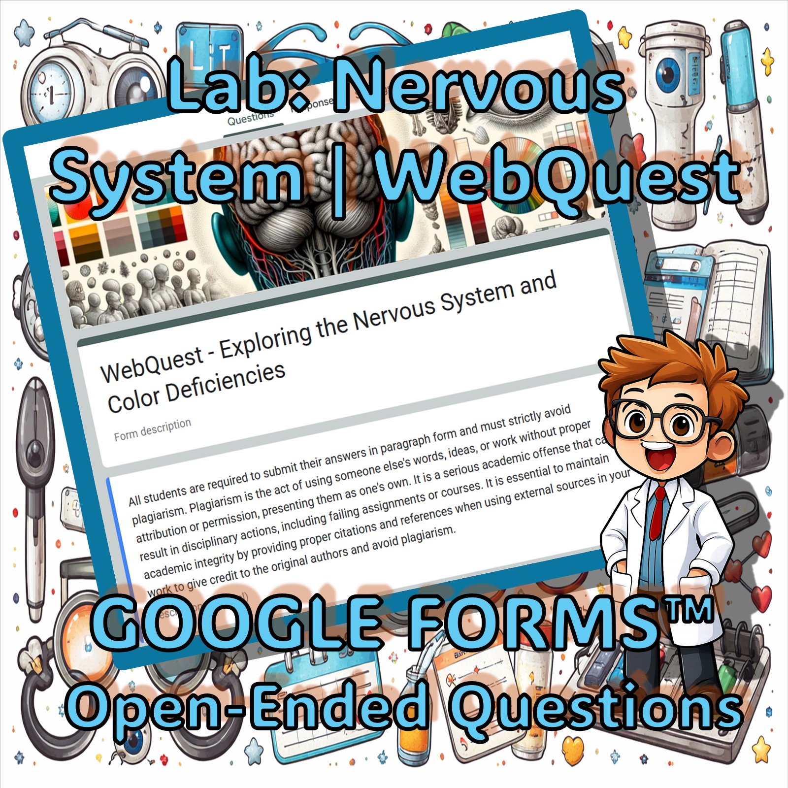 Lab Nervous System | Color Vision + Color Blindness | No-Prep Assignment for Biology & A&P