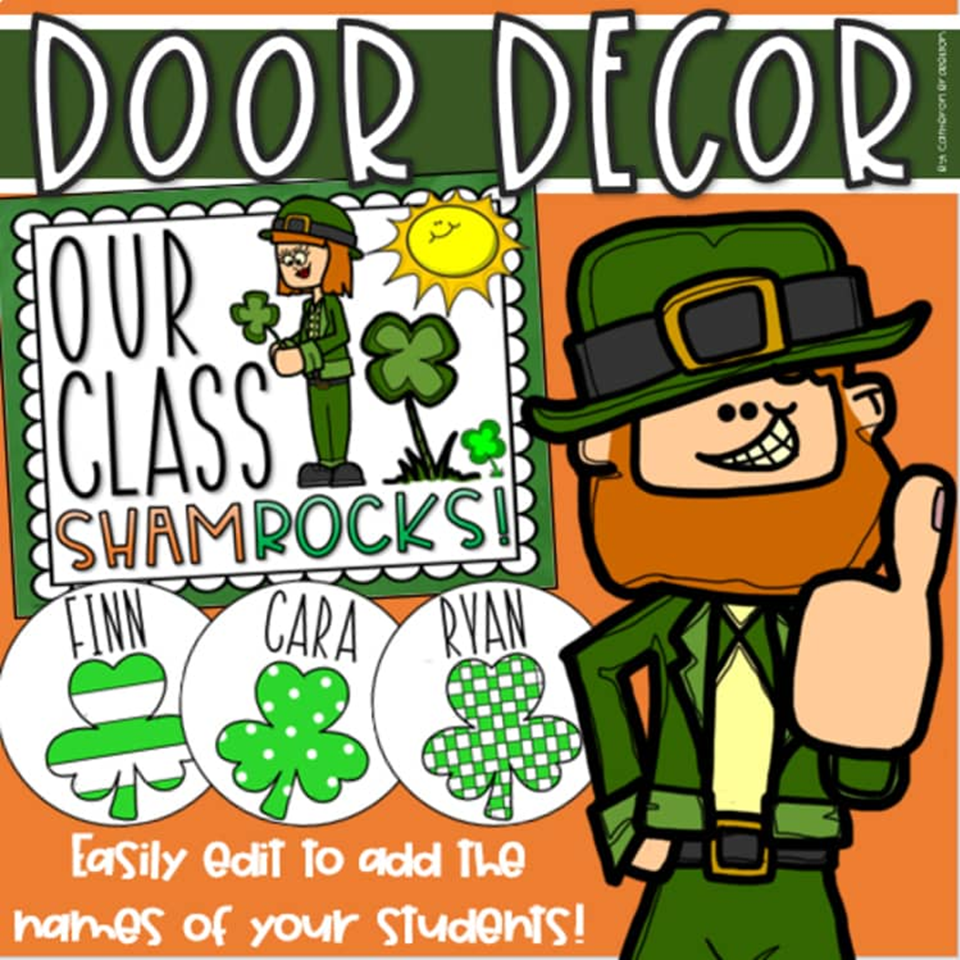 Happy St. Patrick's Day Shamrock Door Decorations Bulletin Board EDITABLE
