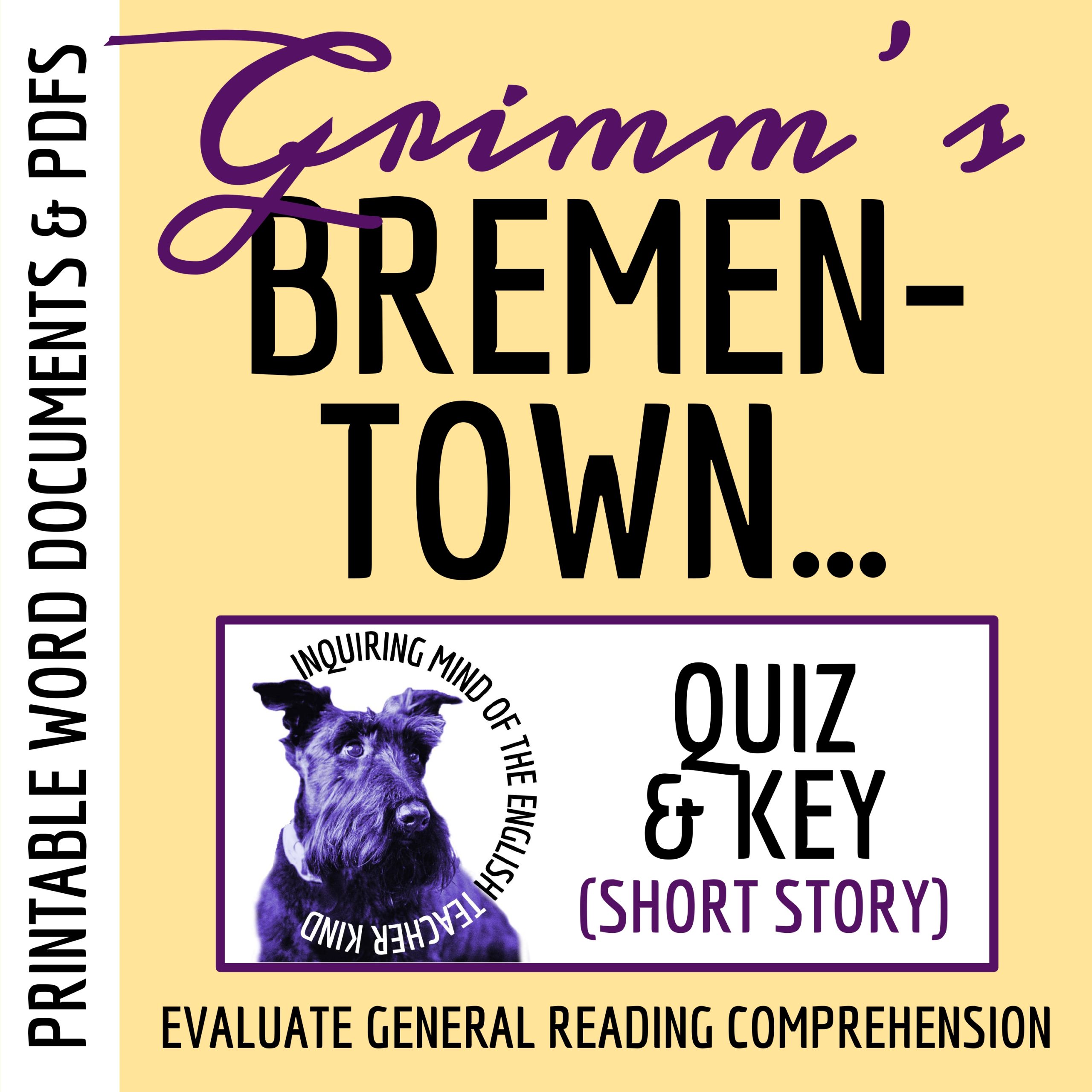 "Bremen Town Musicians" Quiz and Answer Key | Grimm's Fairy Tale Reading Worksheet