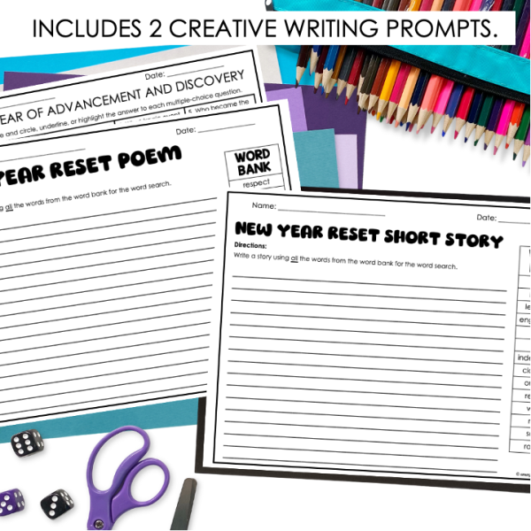 Winter Break Reset New Years Puzzle Maze Task Cards Writing Prompts ...