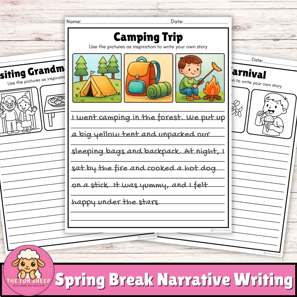 Spring Break Narrative Writing | Narrative Worksheets with Pictures to Color