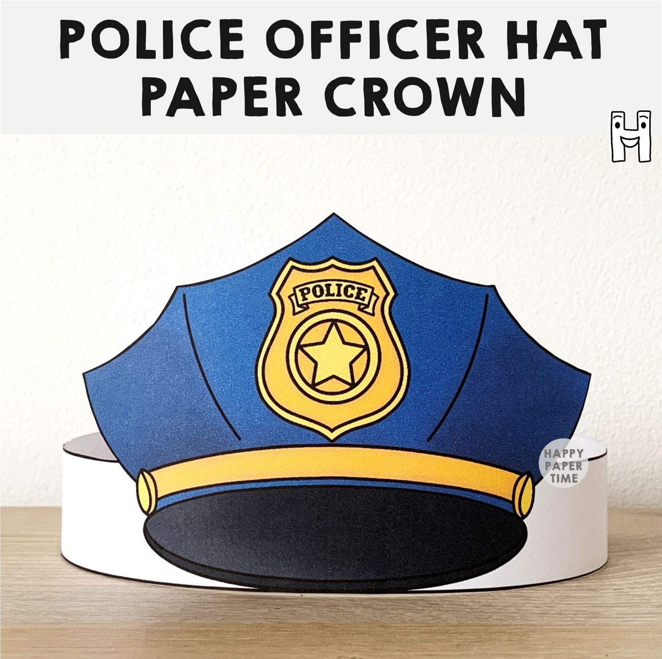 Police Officer Hat Paper Crown Headband Printable Costume Craft Kids