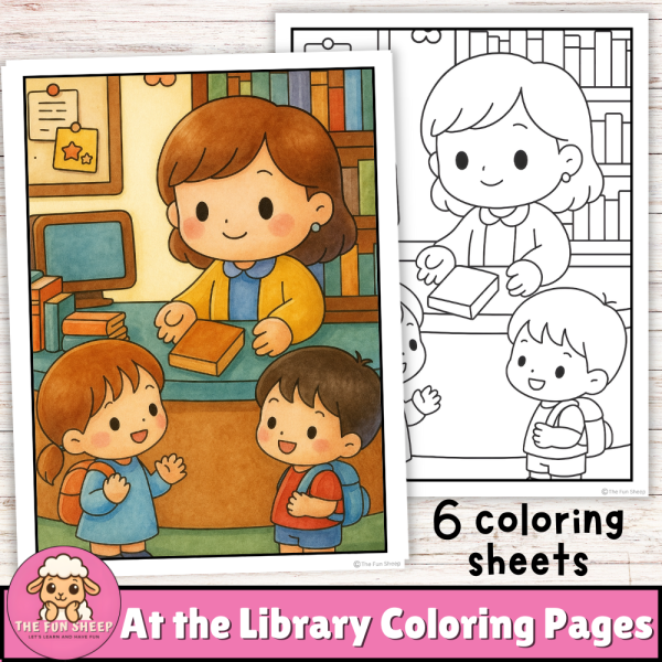 At the Library Coloring Pages | Reading Corner & Bookshelf Coloring ...