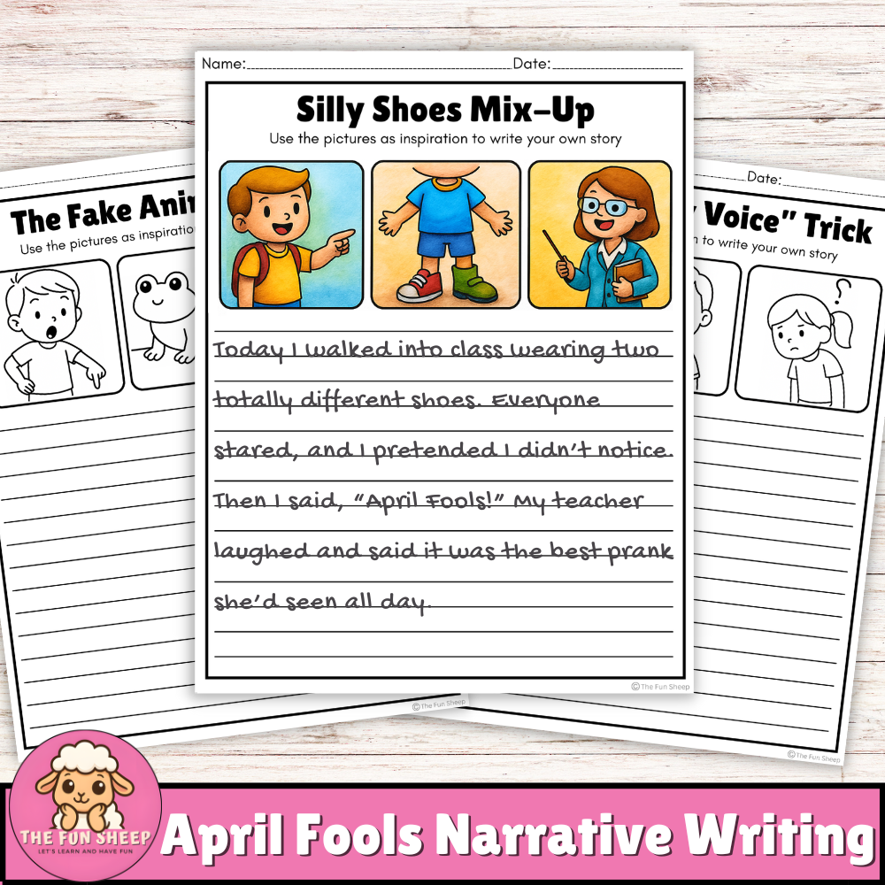 April Fools Narrative Writing | Funny Silly Pranks Story Prompts for Kids