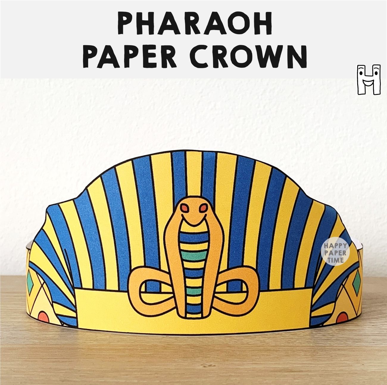 Pharaoh Paper Hat Crown Headband Printable ancient Egypt Costume Craft