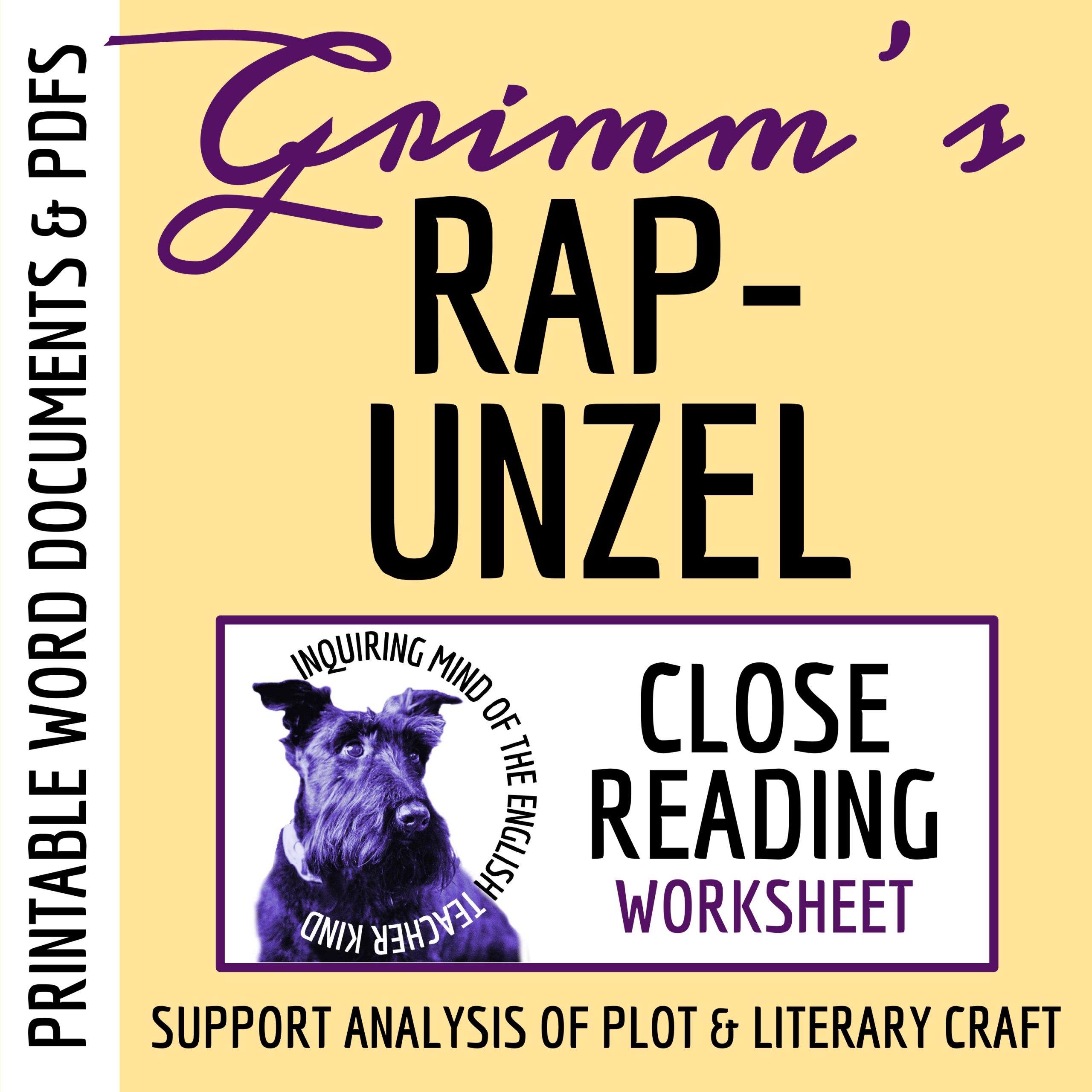 "Rapunzel" by the Brothers Grimm Close Reading Analysis Worksheet | Fairy Tale