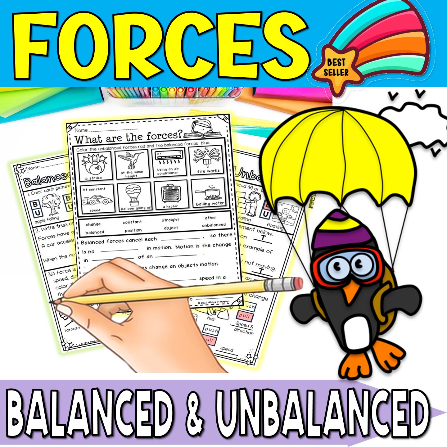 balanced and unbalanced forces poster, powerpoint and worksheets/TPT